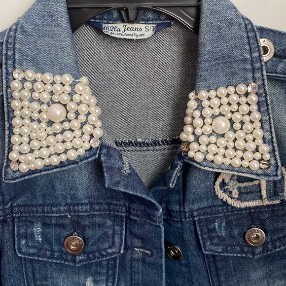 Vintage denim dress with pearl and stud accents - Picture 2 of 4